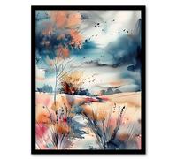 Arles Wheat Fields Storm Clouds Watercolour Framed Art Print Artery8 Multi A4