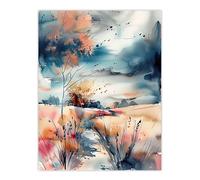 Arles Wheat Fields Storm Clouds Watercolour Wall Art Print Artery8 Multi W24 inch x H32 inch