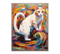 Artery8 Armchair Cat Portrait Painting Colourful White Unframed Wall Art Print Poster Home Decor Premium | Size: W12" x H16" Artery8 Multicolor W12" x H16"