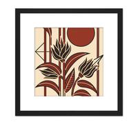 Artery8 Art Deco Flower Earthy Tones Simple Geometric Shapes Painting Square Wooden Framed Wall Art Print Picture 8X8 Inch in Black Artery8 Black