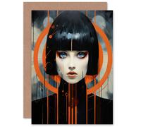Artery8 Art Deco Future Woman Black Portrait Goth Birthday Greeting Card Artery8 Black