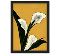 Artery8 Art Deco Pop Art White Calla Lily Flower Plant Artwork Framed Wall Art Print A4 in Black Artery8 Black