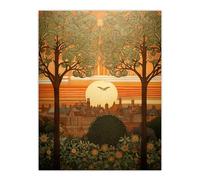 Artery8 Art Nouveau Autumn Village Sunset Artwork Painting Large Wall Art Poster Print Thick Paper 18X24 Inch
