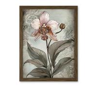 Artery8 Art Nouveau Pink Orchid Bloom Flower Watercolour Artwork Framed Wall Art Print 18X24 Inch