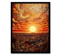 Artery8 Art Nouveau Sky Madrid 1934 Majestic Abstract Sunset Artwork Artwork Framed Wall Art Print 18X24 Inch