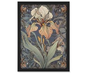 Artery8 Art Nouveau Style Iris Bloom Flower Watercolour Artwork Framed A3 Wall Art Print