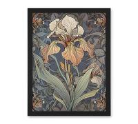 Artery8 Art Nouveau Style Iris Bloom Flower Watercolour Artwork Framed Wall Art Print 18X24 Inch