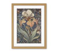 Artery8 Art Nouveau Style Iris Bloom Flower Watercolour Artwork Framed Wall Art Print 18X24 Inch