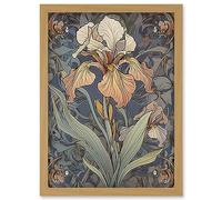 Artery8 Art Nouveau Style Iris Bloom Flower Watercolour Artwork Framed Wall Art Print A4