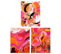 Artery8 Art Print Set of 3 Abstract in Pink Orange & Gold Waves Poster Pack | Size: A4 Artery8 Pink A4