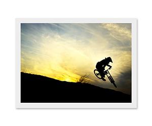 Artery8 Art Sport MTB Downhill Run Mountain Bike Silhouette Bicycle Sunset Artwork Framed Wall Art Print A4