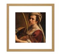 Artery8 Artemisia Gentileschi Self Portrait 8X8 Inch Square Wooden Framed Wall Art Print Picture with Mount in Light Oak Artery8 Light Oak