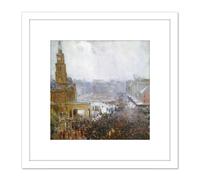 Artery8 Arthur Streeton Firemans Funeral George Street 8X8 Inch Square Wooden Framed Wall Art Print Picture with Mount in White Artery8 White