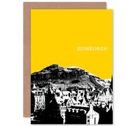 Wee Blue Coo Arthurs Seat Edinburgh Scottish Landmark Yellow Greetings Card