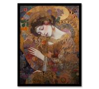 Asleep Gustav Klimt-Inspired Portrait Of A Woman Bedroom Art Print Framed Poster Wall Decor 12x16 inch Artery8 Black W12 inch x H16 inch