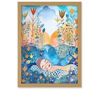 Artery8 Asleep In The Meadow Folk Art Artwork Framed A3 Wall Art Print