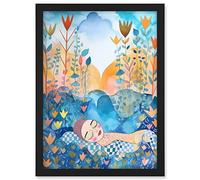 Artery8 Asleep In The Meadow Folk Art Artwork Framed A3 Wall Art Print