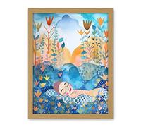 Artery8 Asleep In The Meadow Folk Art Artwork Framed Wall Art Print 18X24 Inch