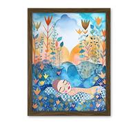 Artery8 Asleep In The Meadow Folk Art Artwork Framed Wall Art Print 18X24 Inch
