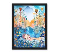 Artery8 Asleep In The Meadow Folk Art Artwork Framed Wall Art Print 18X24 Inch