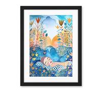 Artery8 Asleep In The Meadow Folk Art Artwork Framed Wall Art Print 18X24 Inch