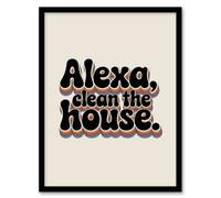 Artery8 Assistant Clean The House Funky Retro Typography Framed Wall Art Print 12X16"