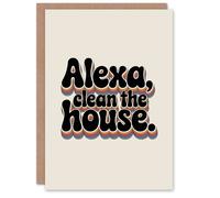 Artery8 Assistant Clean The House Funky Retro Typography Greeting Card in Beige Artery8 Beige