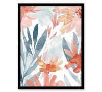 Artery8 Aster Flower Garden Watercolour Pastels Boho Framed Art Print | Size: W12" x H16" Artery8 Multicolor W12" x H16"