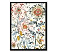 Artery8 Aster Flower Painting Wildflowers Spring Folk Art Framed Art Print in White | Size: A4 Artery8 White A4