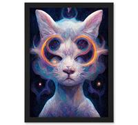 Artery8 Astral Cat In Psilocybin Universe Artwork Framed Wall Art Print A4 in Black Artery8 Black