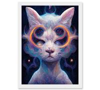 Artery8 Astral Cat In Psilocybin Universe Artwork Framed Wall Art Print A4 in White Artery8 White
