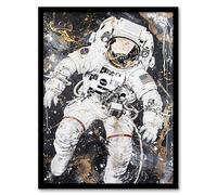 Artery8 Astronaut Space Walk Black Gold Grunge Design Living Room Artwork Framed Wall Art Print 18X24 Inch