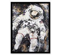 Artery8 Astronaut Space Walk Black Gold Grunge Design Wall Art Print - A4 Size
