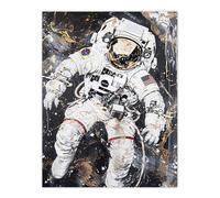 Artery8 Astronaut Space Walk Black Gold Grunge Design Wall Art Print | Size: W12" x H16" Artery8 Black W12" x H16"