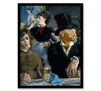 Artery8 At the Cafe Paris Nightlife Scene Manet Vintage Framed Wall Art Print in Blue | Size: A4 Artery8 Blue A4