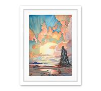 Artery8 Atmospheric Clouds Over Mono Lake at Dawn Lakeside Rock Landscape Modern Watercolour Painting Artwork Framed Wall Art Print 18X24 Inch