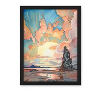 Artery8 Atmospheric Clouds Over Mono Lake at Dawn Lakeside Rock Landscape Modern Watercolour Painting Artwork Framed Wall Art Print 18X24 Inch