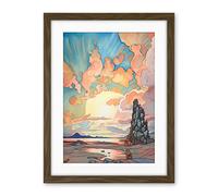Artery8 Atmospheric Clouds Over Mono Lake at Dawn Lakeside Rock Landscape Modern Watercolour Painting Artwork Framed Wall Art Print 18X24 Inch