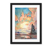 Artery8 Atmospheric Clouds Over Mono Lake at Dawn Lakeside Rock Landscape Modern Watercolour Painting Artwork Framed Wall Art Print 18X24 Inch