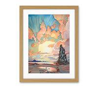 Artery8 Atmospheric Clouds Over Mono Lake at Dawn Lakeside Rock Landscape Modern Watercolour Painting Artwork Framed Wall Art Print 18X24 Inch