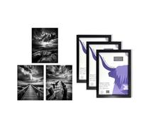 Artery8 A4 Wall Art & Frame Set of 3 Clouds Dramatic Coastal Landscapes in Grey Artery8 Grey A4