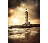 Artery8 Atmospheric Lighthouse Photo Beach Sepia Photograph Atmospheric Sunset Seascape Premium Wall Art Canvas Print 18X24 Inch