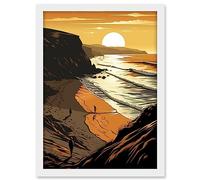 Artery8 Atmospheric Sunset at Beach Cove Coastal Landscape Artwork Framed A3 Wall Art Print