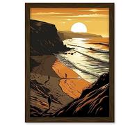 Artery8 Atmospheric Sunset at Beach Cove Coastal Landscape Artwork Framed A3 Wall Art Print