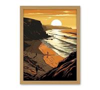 Artery8 Atmospheric Sunset at Beach Cove Coastal Landscape Artwork Framed Wall Art Print 18X24 Inch
