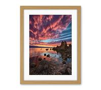 Artery8 Atmospheric Sunset Clouds Over Mono Lake Lakeside Landscape Modern Watercolour Painting Artwork Framed Wall Art Print 18X24 Inch