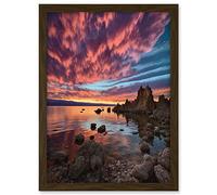 Artery8 Atmospheric Sunset Clouds Over Mono Lake Lakeside Landscape Modern Watercolour Painting Artwork Framed A3 Wall Art Print