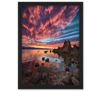 Atmospheric Sunset Clouds Over Mono Lake Lakeside Landscape Modern Watercolour Painting Artwork Framed Wall Art Print A4 Artery8 Black One Size