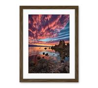 Artery8 Atmospheric Sunset Clouds Over Mono Lake Lakeside Landscape Modern Watercolour Painting Artwork Framed Wall Art Print 18X24 Inch