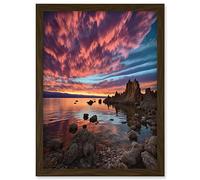 Artery8 Atmospheric Sunset Clouds Over Mono Lake Lakeside Landscape Modern Watercolour Painting Artwork Framed Wall Art Print A4